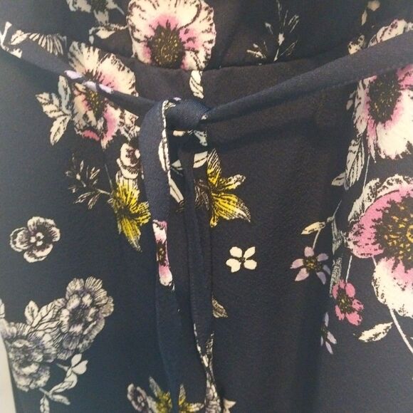 Eye Candy Romper Jumpsuit L Navy Blue Floral Wide Leg Flounce Boho Resortwear - Picture 5 of 8
